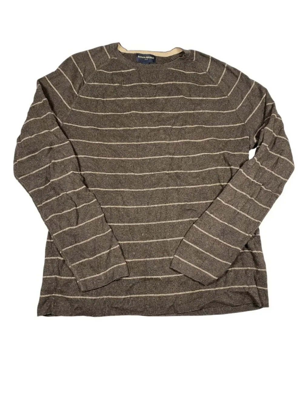 Banana Republic Brown Striped Mens Crewneck Sweater 100% Cotton M Lightweight